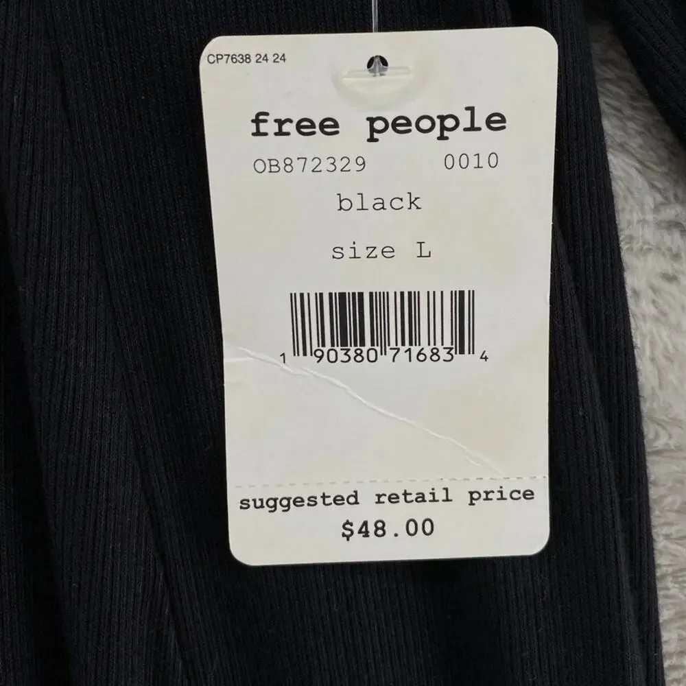 We The Free Black Long Sleeve Swing Tunic Top Ribbed Babydoll Size Large NWT